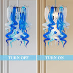 Small Blue and White Blown Glass Chandelier Modern Spiral Art Pendant Light