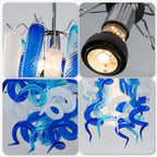 Small Blue and White Blown Glass Chandelier Modern Spiral Art Pendant Light