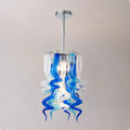 Small Blue and White Blown Glass Chandelier Modern Spiral Art Pendant Light