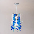 Small Blue and White Blown Glass Chandelier Modern Spiral Art Pendant Light