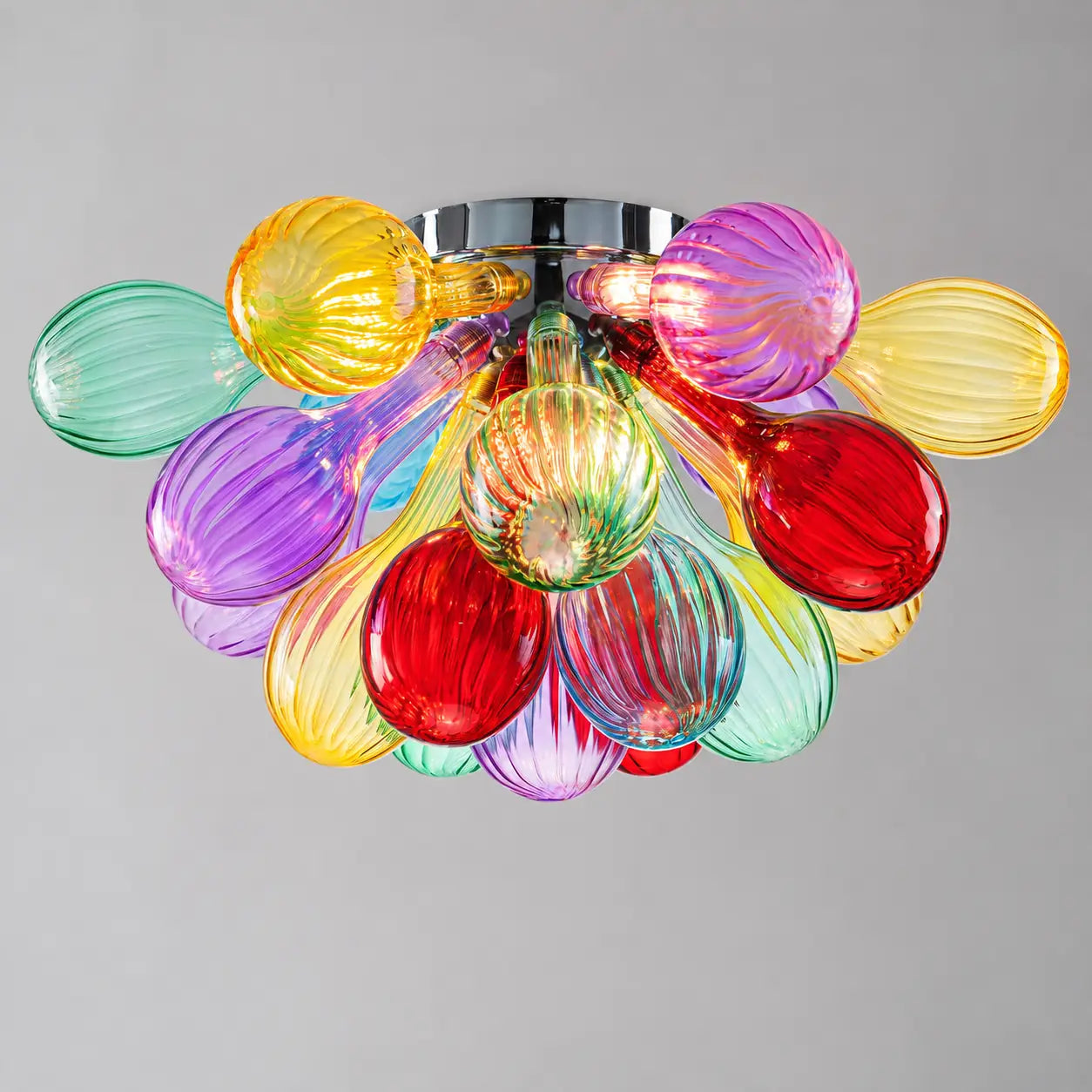 Hand-Blown Rainbow Glass Bubble Semi-Flush Chandelier Multicolor Striped Ceiling Light