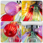 Hand-Blown Rainbow Glass Bubble Semi-Flush Chandelier Multicolor Striped Ceiling Light