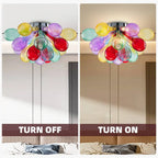 Hand-Blown Rainbow Glass Bubble Semi-Flush Chandelier Multicolor Striped Ceiling Light