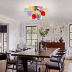 Hand-Blown Rainbow Glass Bubble Semi-Flush Chandelier Multicolor Striped Ceiling Light
