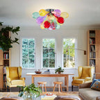 Hand-Blown Rainbow Glass Bubble Semi-Flush Chandelier Multicolor Striped Ceiling Light