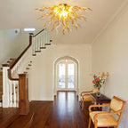 Radiant Amber Blown Glass Ceiling Light Sunburst Sculptural Curved Art Semi-Flush Mount Chandelier