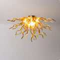 Radiant Amber Blown Glass Ceiling Light Sunburst Sculptural Curved Art Semi-Flush Mount Chandelier