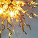 Radiant Amber Blown Glass Ceiling Light Sunburst Sculptural Curved Art Semi-Flush Mount Chandelier