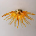 Sunburst Semi-Flush Mount Chandelier Autumn Gold Hand-Blown Art Glass Ceiling Light