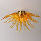 Sunburst Semi-Flush Mount Chandelier Autumn Gold Hand-Blown Art Glass Ceiling Light