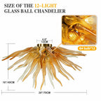 Sunburst Semi-Flush Mount Chandelier Autumn Gold Hand-Blown Art Glass Ceiling Light