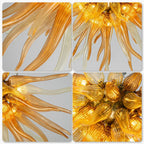 Sunburst Semi-Flush Mount Chandelier Autumn Gold Hand-Blown Art Glass Ceiling Light