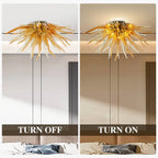 Sunburst Semi-Flush Mount Chandelier Autumn Gold Hand-Blown Art Glass Ceiling Light