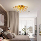 Sunburst Semi-Flush Mount Chandelier Autumn Gold Hand-Blown Art Glass Ceiling Light