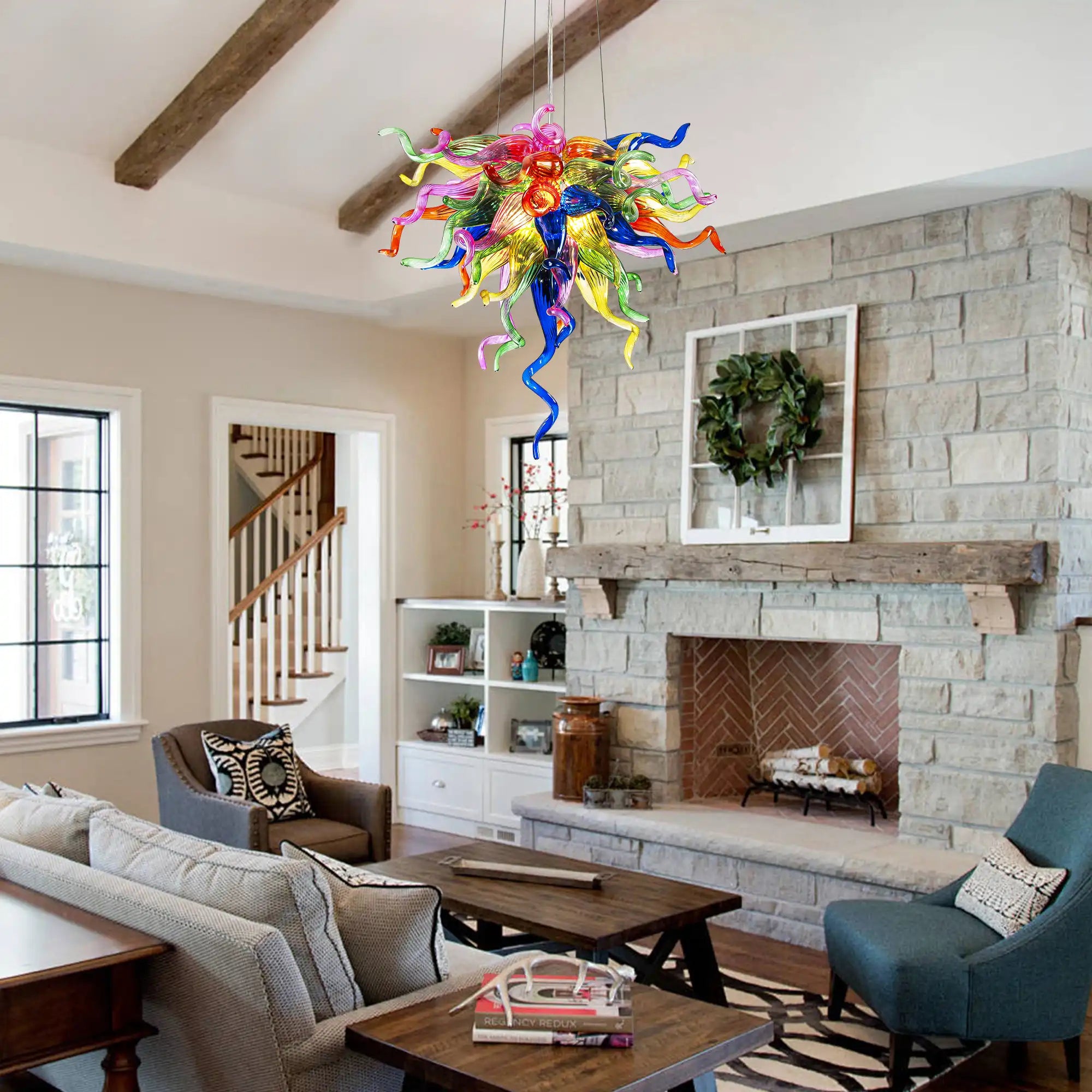 Vibrant Multi-Color Blown Glass Sculpture Chandelier Luxury Art Glass Hanging Lamp