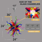 Hand-Blown Rainbow Starburst Glass Chandelier Vibrant Sculptural Art Pendant Lighting