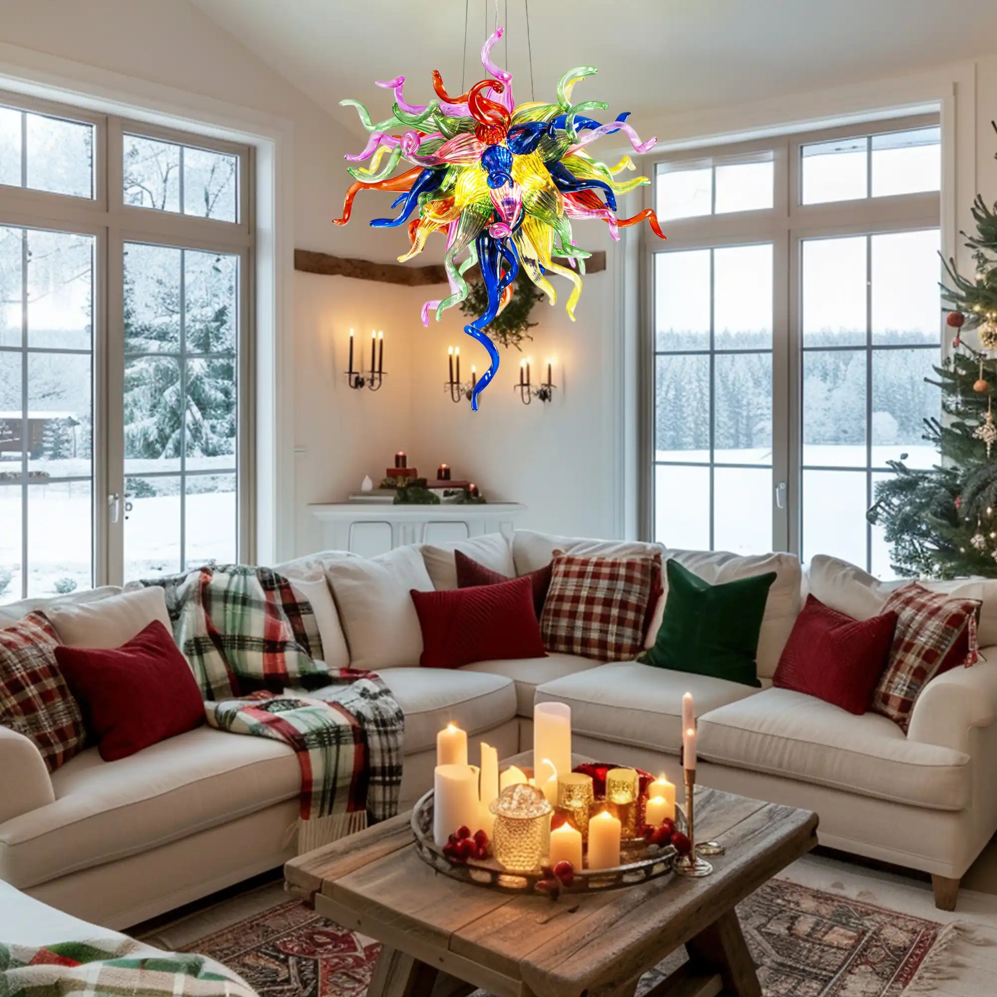 Vibrant Multi-Color Blown Glass Sculpture Chandelier Luxury Art Glass Hanging Lamp