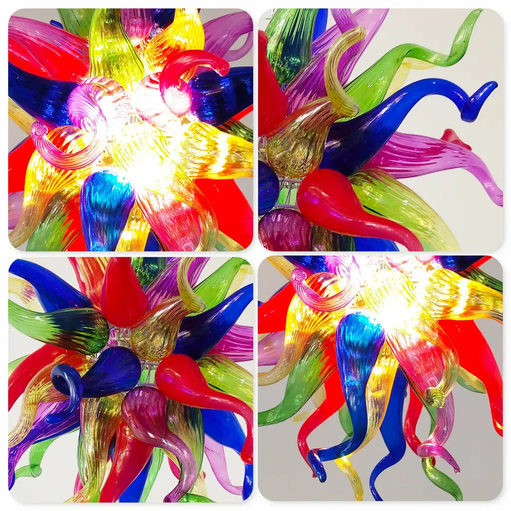 Hand-Blown Rainbow Starburst Glass Chandelier Vibrant Sculptural Art Pendant Lighting