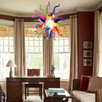 Hand-Blown Rainbow Starburst Glass Chandelier Vibrant Sculptural Art Pendant Lighting