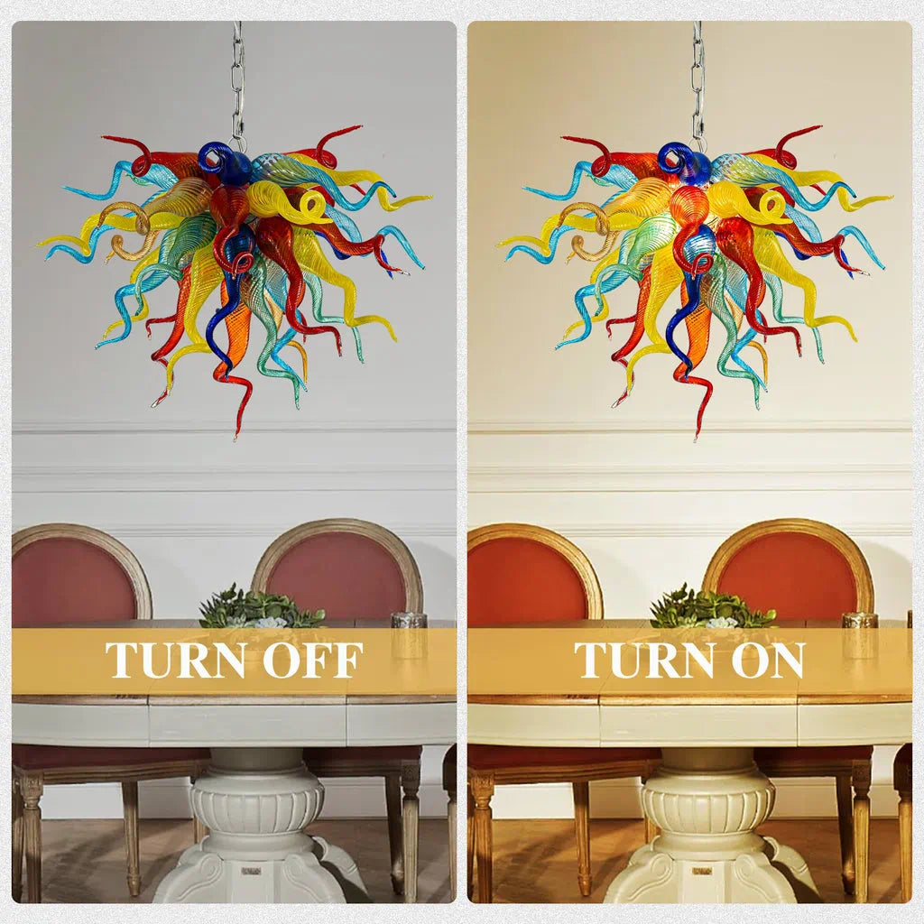 Murano-Inspired Multicolor Blown Glass Chandelier Chihuly-Style Multi-Colors Artistic Pendant Light
