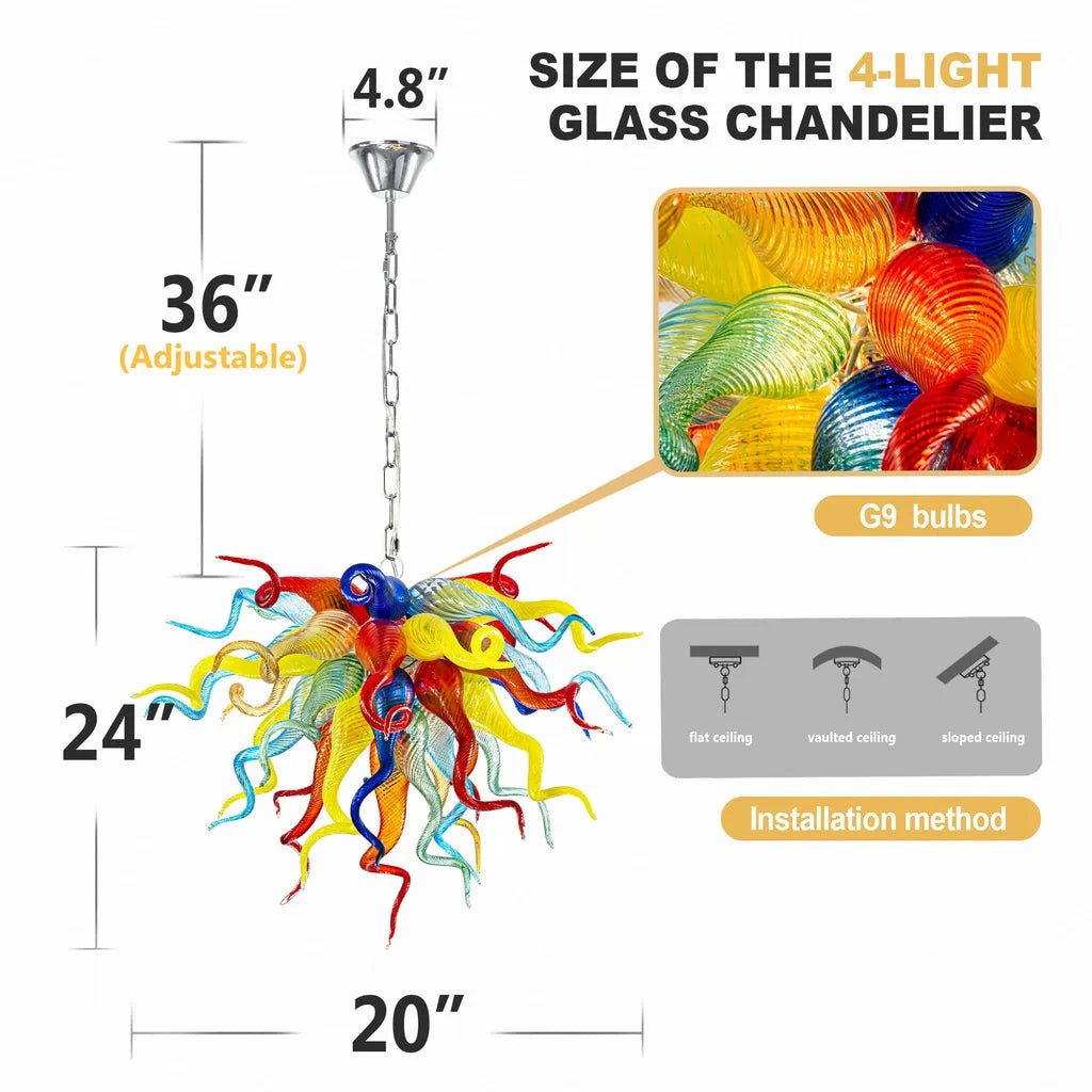 Murano-Inspired Multicolor Blown Glass Chandelier Chihuly-Style Multi-Colors Artistic Pendant Light