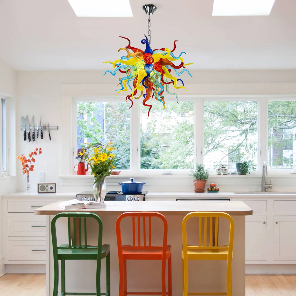 Murano-Inspired Multicolor Blown Glass Chandelier Chihuly-Style Multi-Colors Artistic Pendant Light