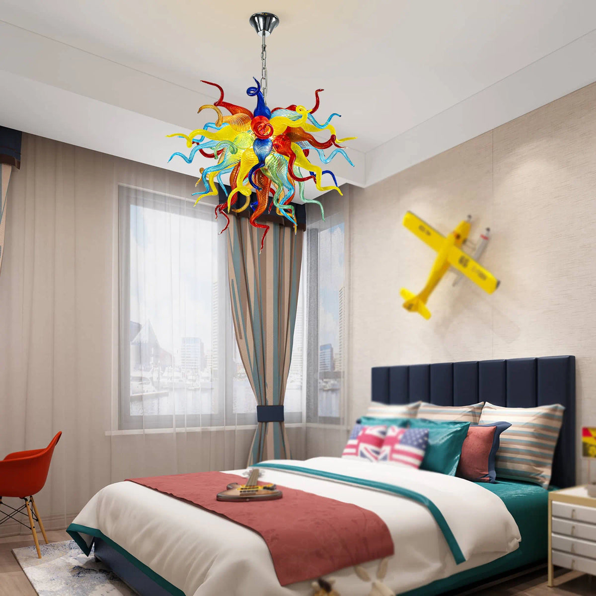 Murano-Inspired Multicolor Blown Glass Chandelier Chihuly-Style Multi-Colors Artistic Pendant Light