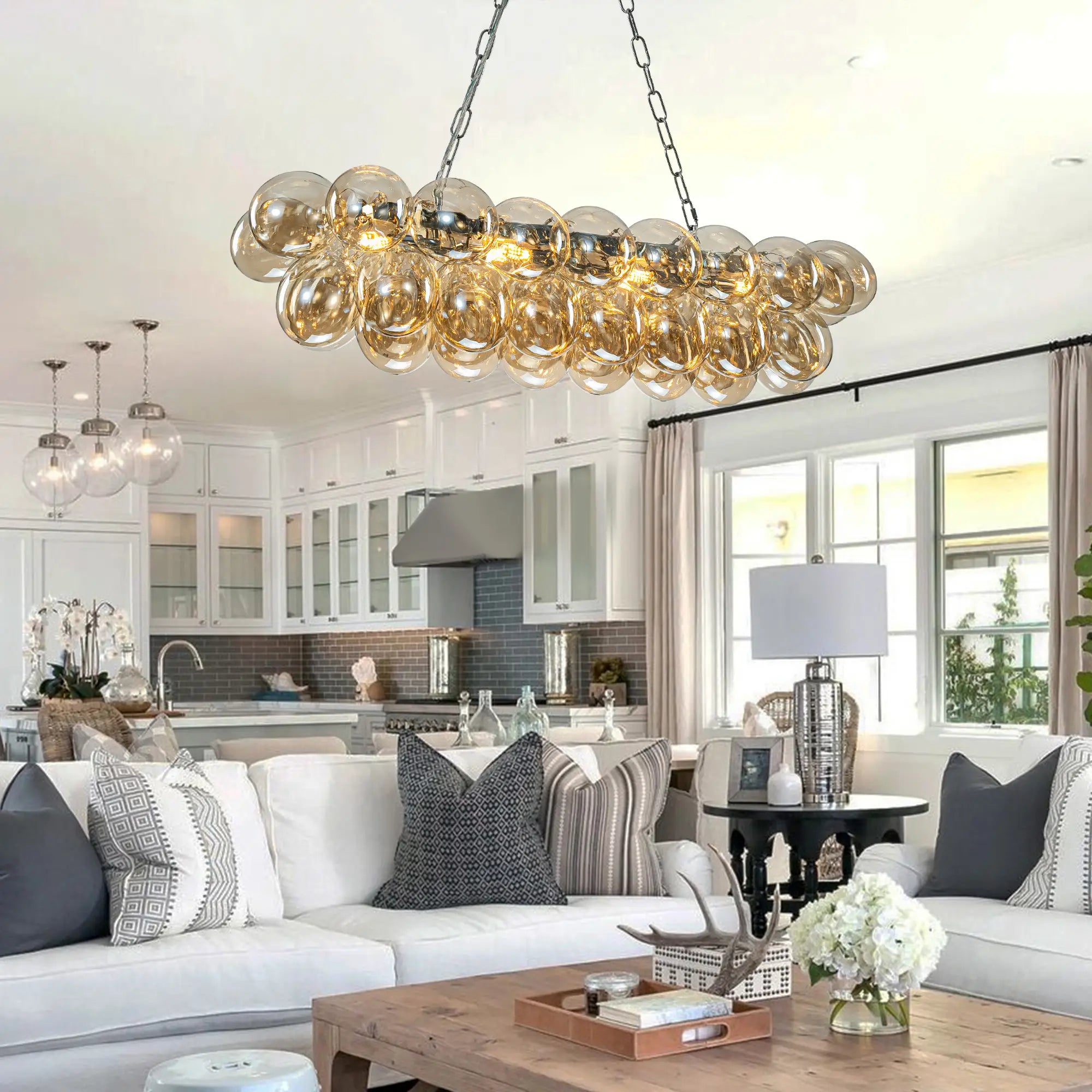 Large Oval Blown Glass Bubble Chandelier Talia Modern Cloud Brown Globe Pendant Light Luxury Hanging Ceiling Fixture