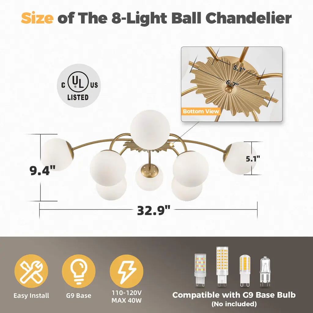 Modern Bubble Globe Semi Flush Mount Ceiling Light Contemporary Glass Ball Chandelier