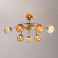 Modern 8/12-Light Amber Glass Bubble Chandelier Semi Flush Sputnik Ceiling Light with Glass Ball Globes