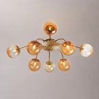 Modern 8/12-Light Amber Glass Bubble Chandelier Semi Flush Sputnik Ceiling Light with Glass Ball Globes