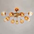 Modern 8/12-Light Amber Glass Bubble Chandelier Semi Flush Sputnik Ceiling Light with Glass Ball Globes