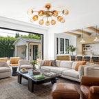 Modern 8/12-Light Amber Glass Bubble Chandelier Semi Flush Sputnik Ceiling Light with Glass Ball Globes