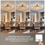 Modern 8/12-Light Amber Glass Bubble Chandelier Semi Flush Sputnik Ceiling Light with Glass Ball Globes