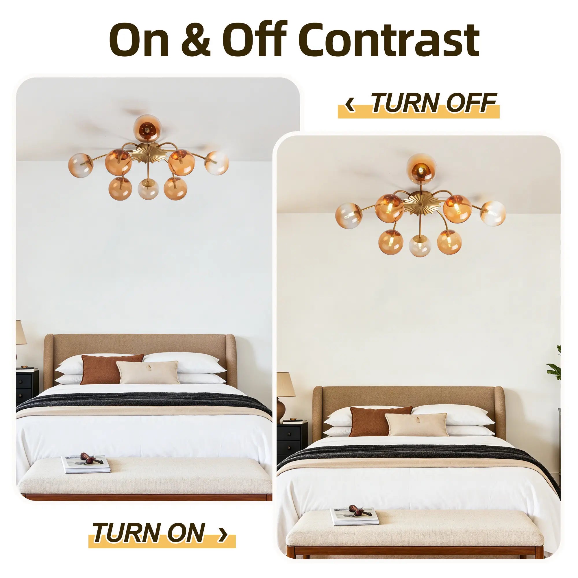 Modern 8/12-Light Amber Glass Bubble Chandelier Semi Flush Sputnik Ceiling Light with Glass Ball Globes