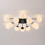Black Modern 8/12-Light Chandelier Semi Flush Bubble Ceiling Light Sputnik Lights Fixture with Opal White Glass Globes