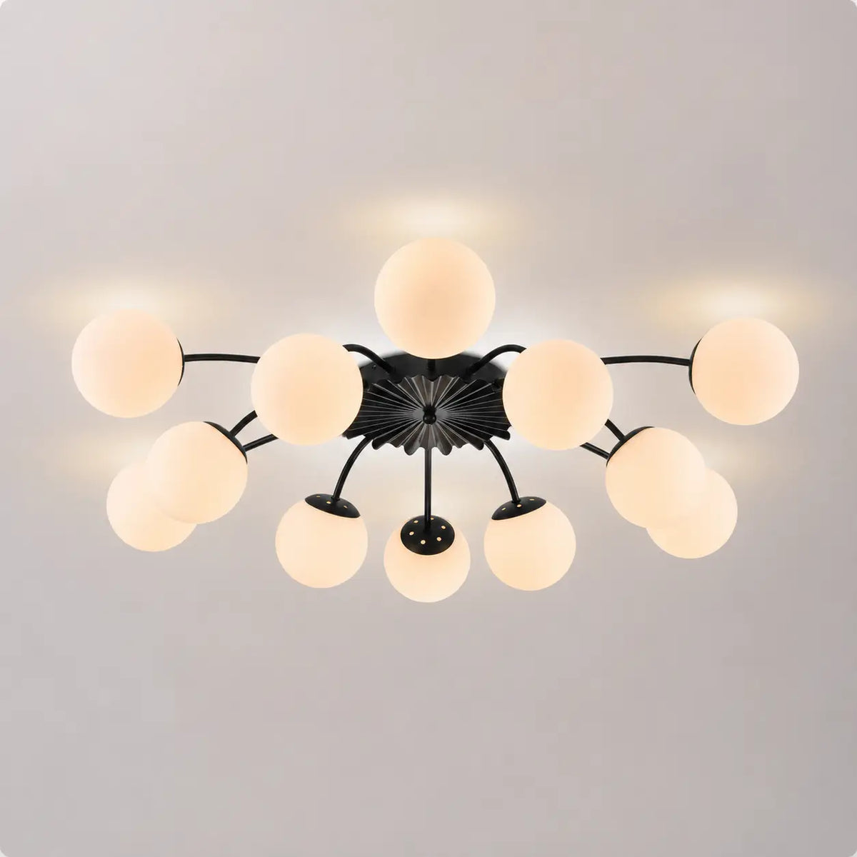 Black Modern 8/12-Light Chandelier Semi Flush Bubble Ceiling Light Sputnik Lights Fixture with Opal White Glass Globes