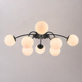 Black Modern 8/12-Light Chandelier Semi Flush Bubble Ceiling Light Sputnik Lights Fixture with Opal White Glass Globes