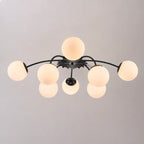 Black Modern 8/12-Light Chandelier Semi Flush Bubble Ceiling Light Sputnik Lights Fixture with Opal White Glass Globes