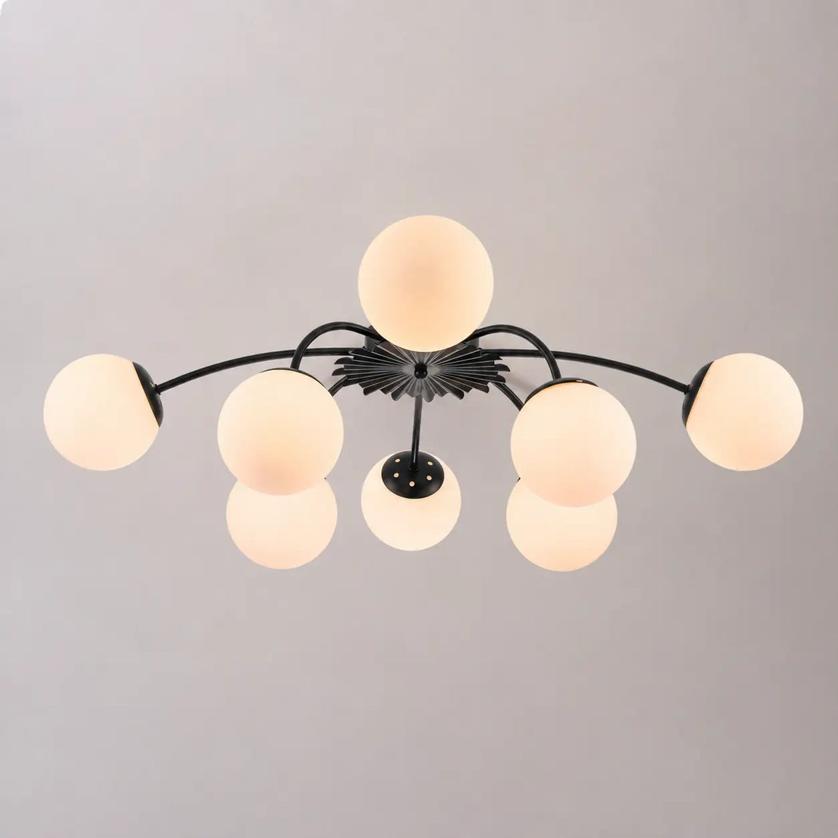 Black Modern 8/12-Light Chandelier Semi Flush Bubble Ceiling Light Sputnik Lights Fixture with Opal White Glass Globes