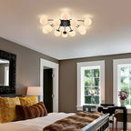 Black Modern 8/12-Light Chandelier Semi Flush Bubble Ceiling Light Sputnik Lights Fixture with Opal White Glass Globes