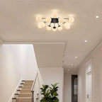 Black Modern 8/12-Light Chandelier Semi Flush Bubble Ceiling Light Sputnik Lights Fixture with Opal White Glass Globes
