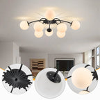 Black Modern 8/12-Light Chandelier Semi Flush Bubble Ceiling Light Sputnik Lights Fixture with Opal White Glass Globes