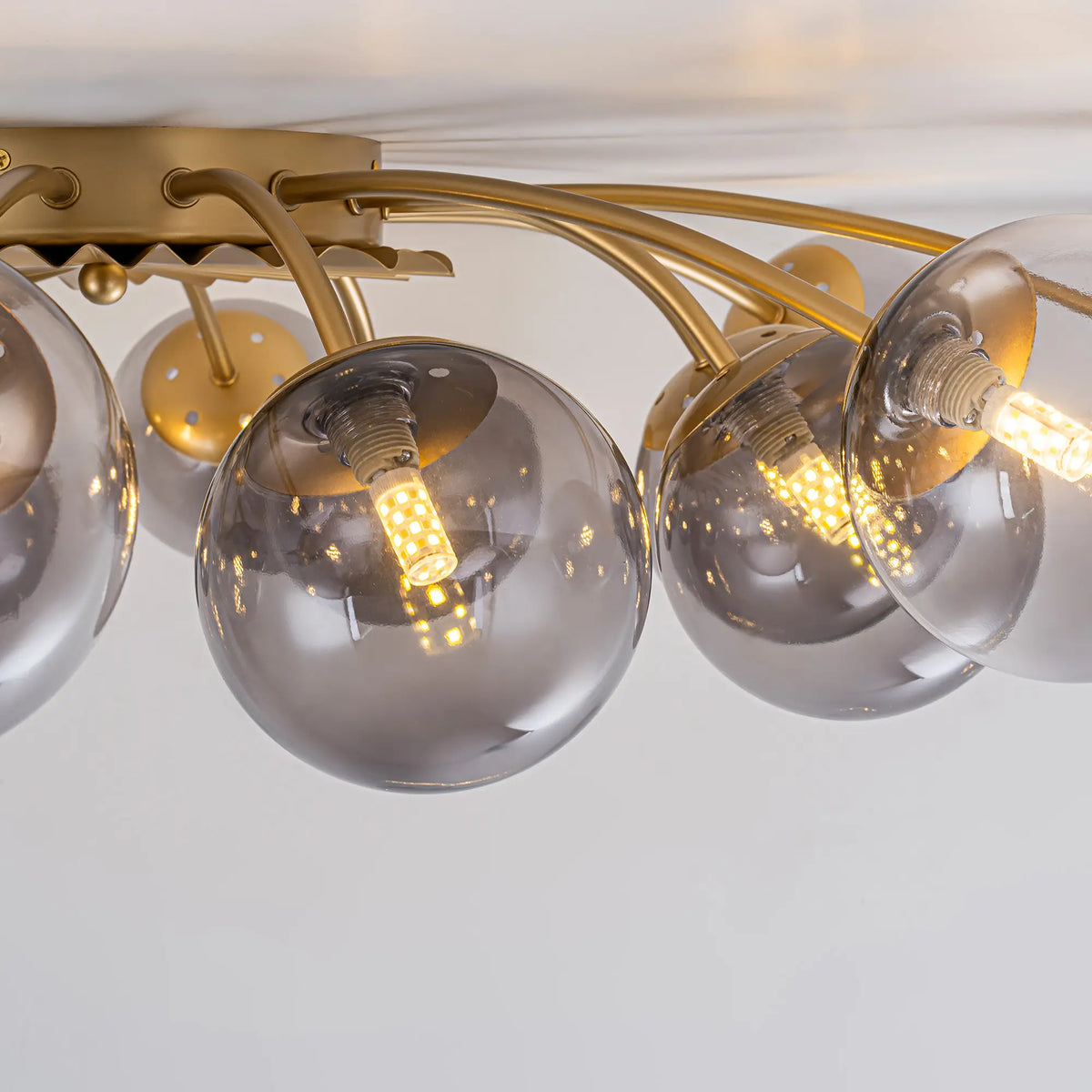 Modern 8/12/16-Light Smoke Gray Bubble Chandelier Semi Flush Sputnik Ceiling Light with Glass Globes