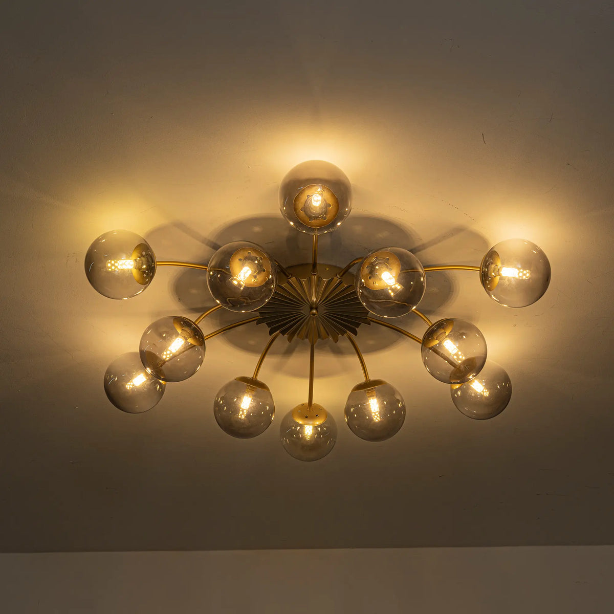 Modern 8/12/16-Light Smoke Gray Bubble Chandelier Semi Flush Sputnik Ceiling Light with Glass Globes