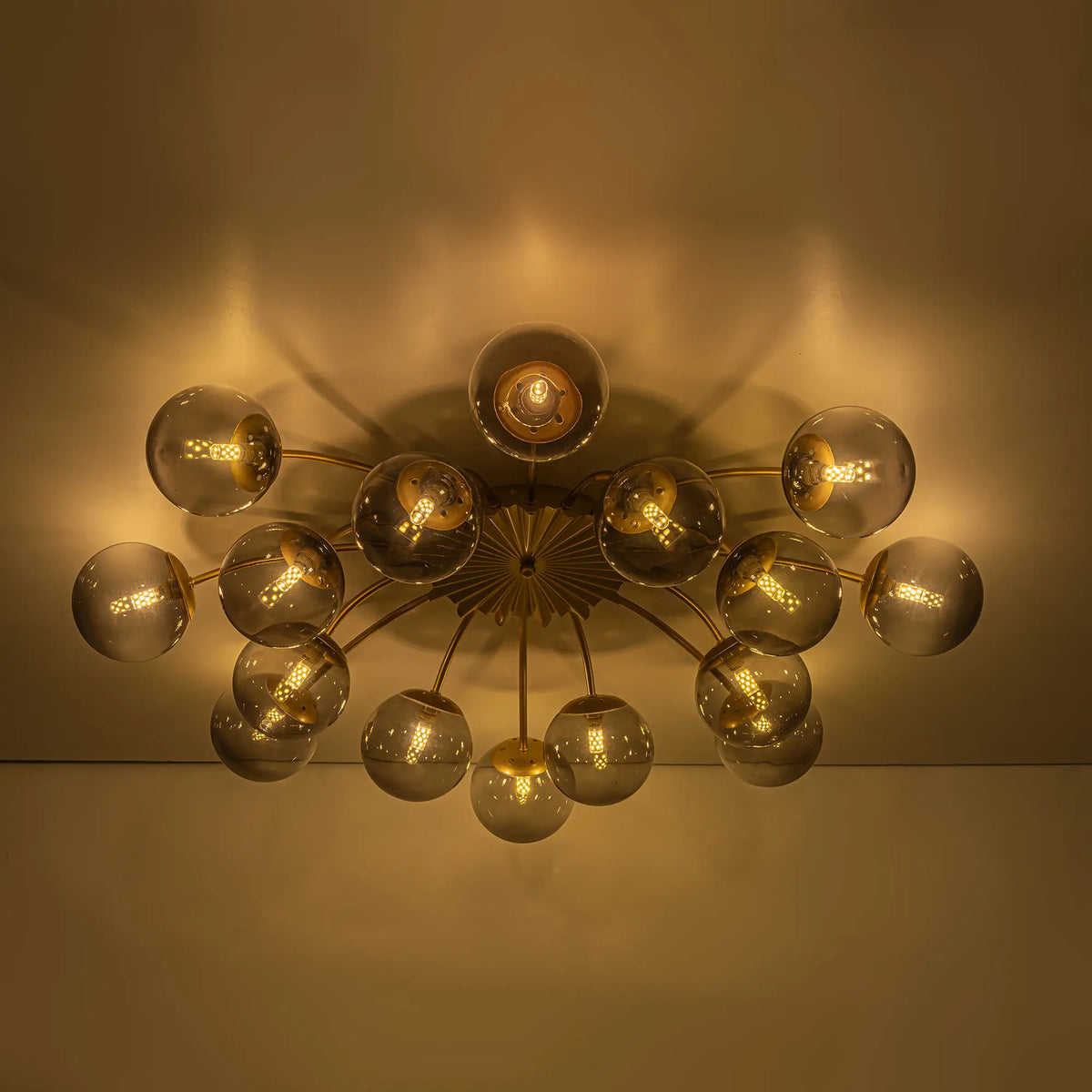 Modern 8/12/16-Light Smoke Gray Bubble Chandelier Semi Flush Sputnik Ceiling Light with Glass Globes