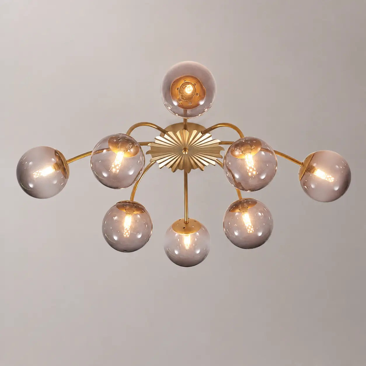 Modern 8/12/16-Light Smoke Gray Bubble Chandelier Semi Flush Sputnik Ceiling Light with Glass Globes
