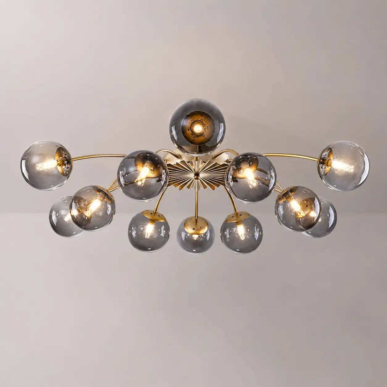 Modern 8/12/16-Light Smoke Gray Bubble Chandelier Semi Flush Sputnik Ceiling Light with Glass Globes