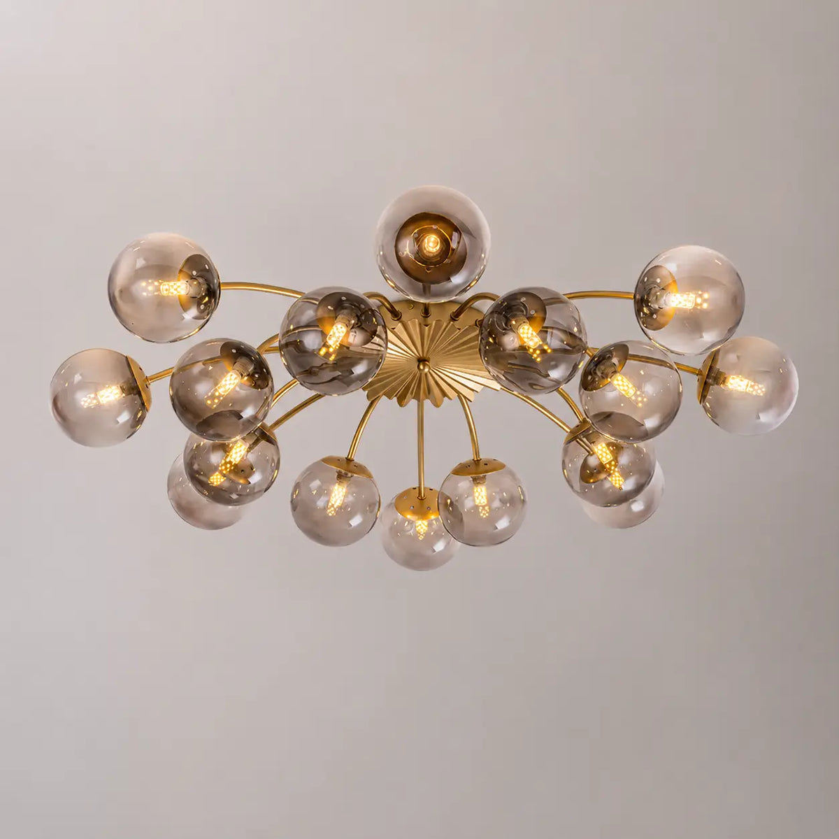 Modern 8/12/16-Light Smoke Gray Bubble Chandelier Semi Flush Sputnik Ceiling Light with Glass Globes