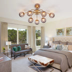Modern 8/12/16-Light Smoke Gray Bubble Chandelier Semi Flush Sputnik Ceiling Light with Glass Globes